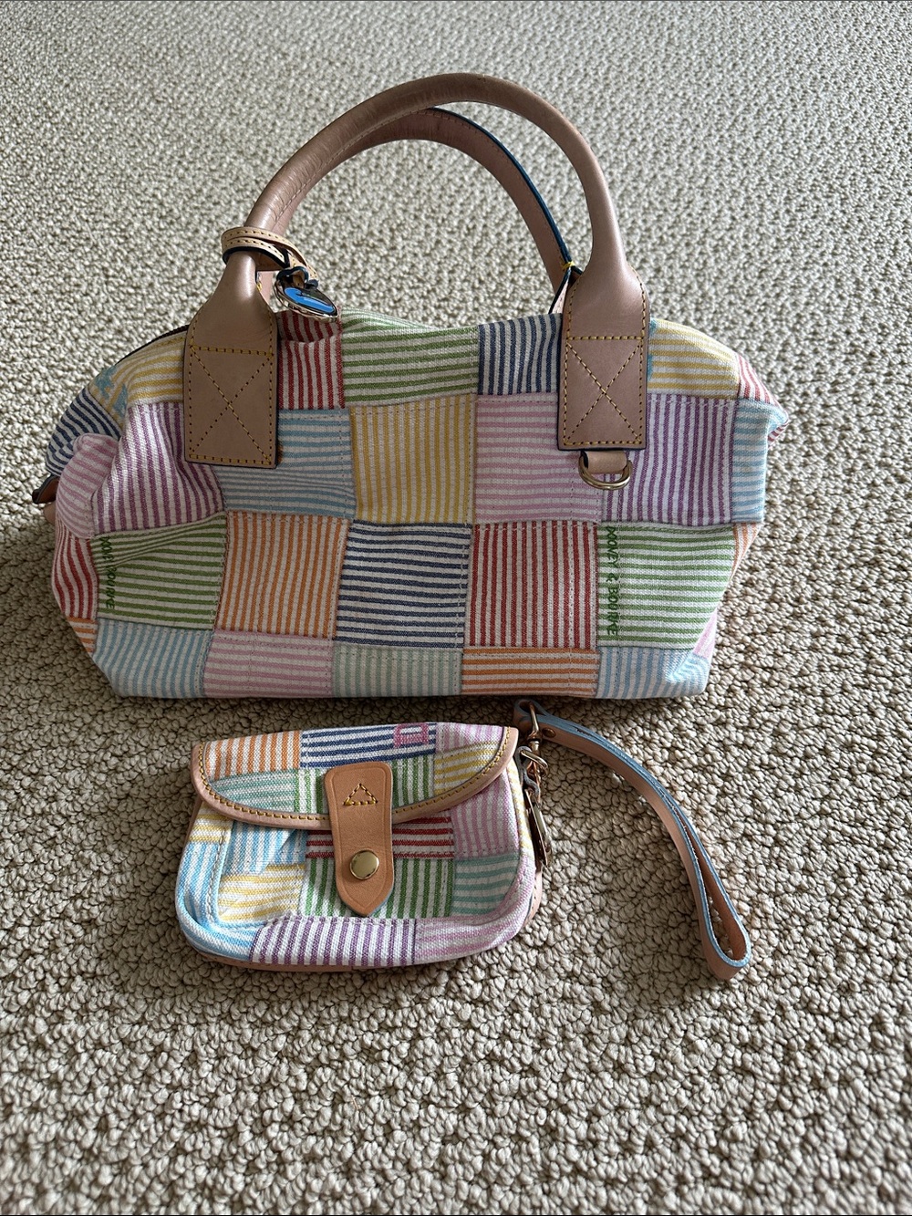 Vintage Dooney & Bourke Multicolor Pastel Seersucker Satchel & Wristlet